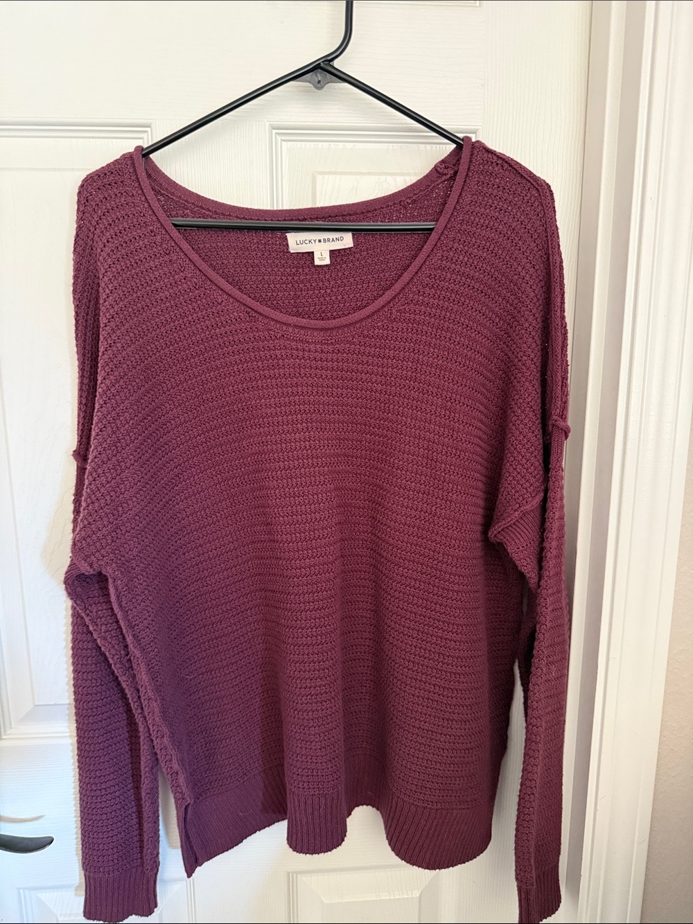 Lucky Brand Plum Waffle-Knit Crewneck Sweater